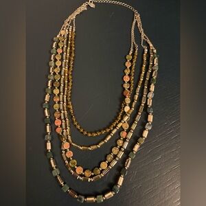 Loft Multi Strand Necklace Green Gold